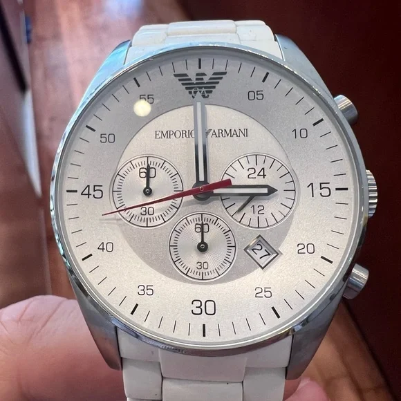 Emporio Armani Silver and White Chronograph Watch - Picture 5 of 5